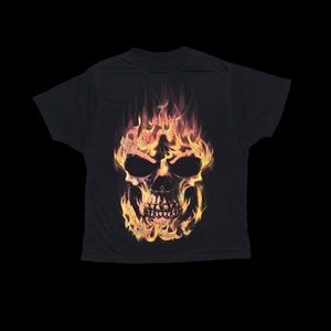 Black Skull Flame Graphic T-Shirt